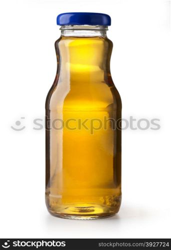juice in a little glass bottle. Isolated on white background. With clipping path