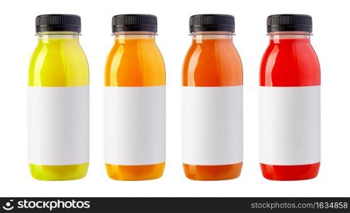 Juice in a Plastic Bottles with empty label Isolated on White background
