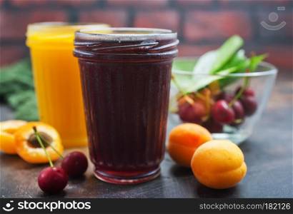 juice in glass, cherry and apricot juice