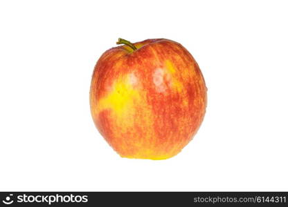 Juice red apple with dew isolated on white