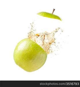 juicy apple is exploding, cut out from white background