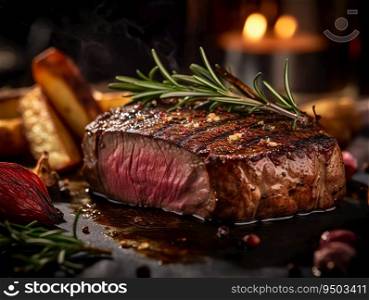 Juicy beef steak with spices and herbs made with Generative AI