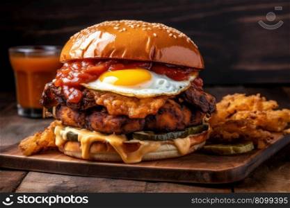juicy burger with cutlet and egg generative ai.