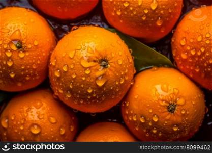 juicy citrus tangerines in water drops generative ai.