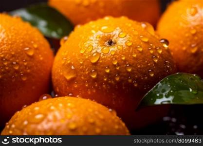 juicy citrus tangerines in water drops generative ai.