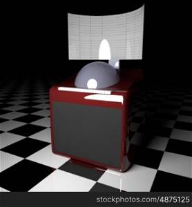 Juke box over white and black floor, 3d rendering