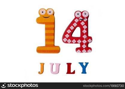 July 14. Image of July 14 on white background. Summer day.. July 14. Image of July 14 on white background.