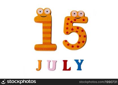 July 15. The image on 15 July on a white background. Summer day.. July 15. The image on 15 July on a white background.