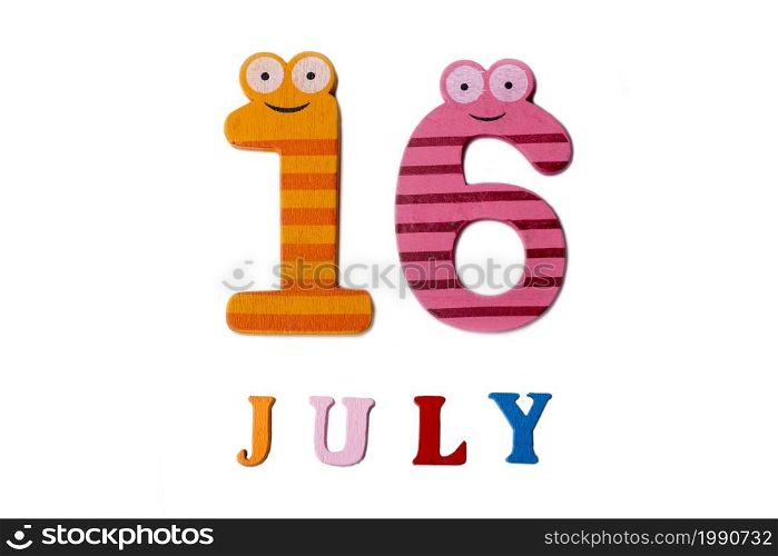 July 16. The picture July 16 on a white background. Summer day.. July 16. The picture July 16 on a white background.