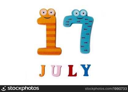 July 17. Image of July 17 on white background. Summer day.