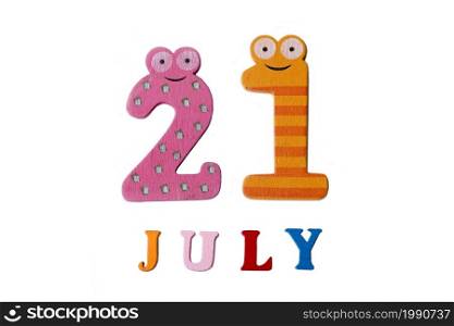 July 21. Image of July 21 on white background. Summer day.. July 21. Image of July 21 on white background.