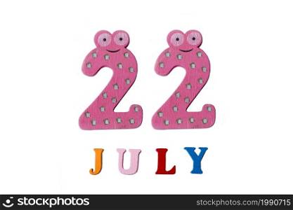 July 22. Image 22 of July on a white background. Summer day.. July 22. Image 22 of July on a white background.