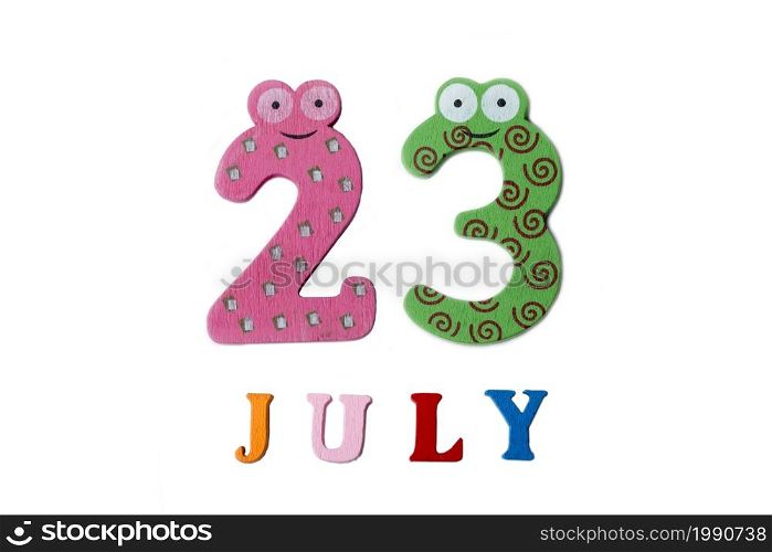 July 23rd. Image of July 23 on white background. Summer day.. July 23rd. Image of July 23 on white background.