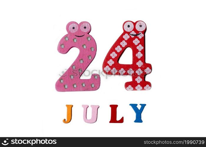 July 24. Image 24 of July on a white background. Summer day.. July 24. Image 24 of July on a white background.