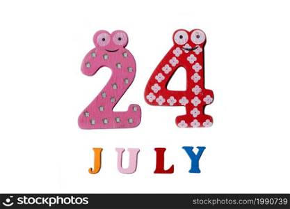 July 24. Image 24 of July on a white background. Summer day.. July 24. Image 24 of July on a white background.