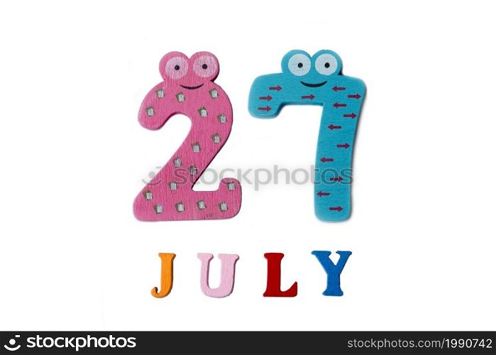 July 27. Image of July 27 on white background. Summer day.. July 27. Image of July 27 on white background.