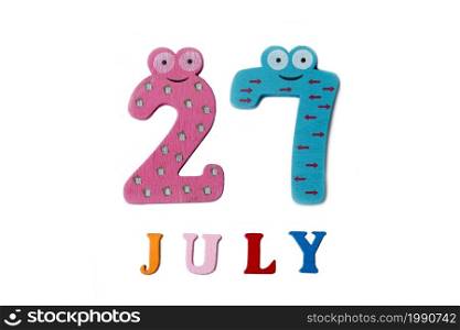 July 27. Image of July 27 on white background. Summer day.. July 27. Image of July 27 on white background.