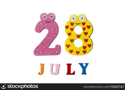 July 28. Image of July 28, on a white background. Summer day.. July 28. Image of July 28, on a white background.