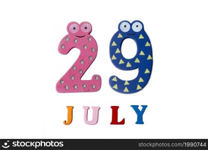 July 29. Image of July 29 on white background. Summer day.. July 29. Image of July 29 on white background.