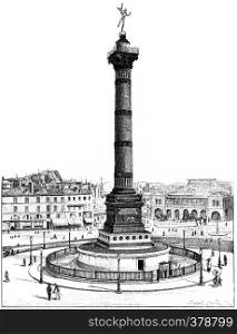 July Column and Place de la Bastille, vintage engraved illustration. Paris - Auguste VITU ? 1890.