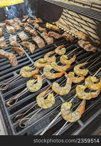 Jumbo Shrimp and Steak on a Grill