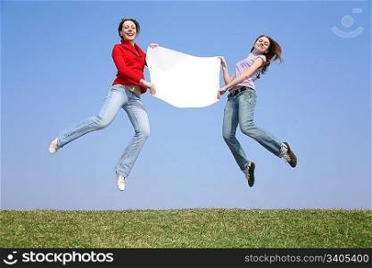 jump girls with paper