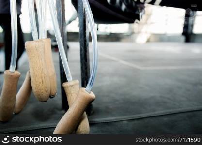 Jump rope hanging on the Thai boxing ring.