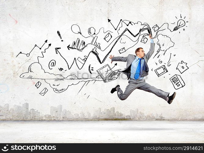 Jumping businessman