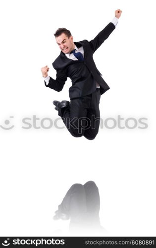 Jumping businessman isolated on the white