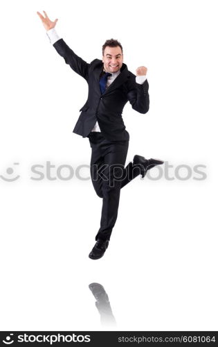 Jumping businessman isolated on the white