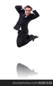 Jumping businessman isolated on the white