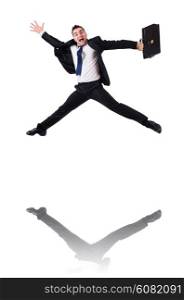 Jumping businessman isolated on the white