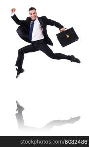 Jumping businessman isolated on the white