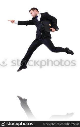 Jumping businessman isolated on the white