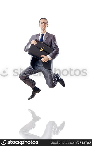 Jumping businessman isolated on white