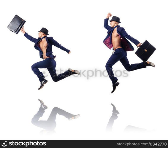 Jumping businessman isolated on white