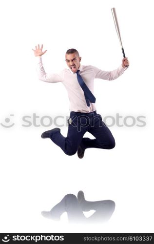 Jumping businessman with baseball bat