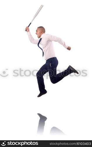 Jumping businessman with baseball bat