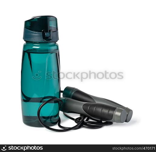 Jumping rope and Sports Bottle Isolated on white background. Jumping rope and Sports Bottle