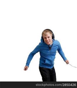 Jumping teenager listening to music