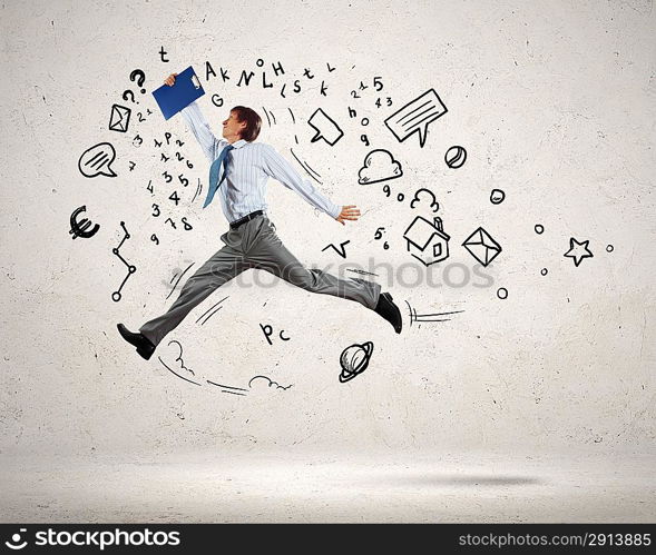 Jumping young businessman