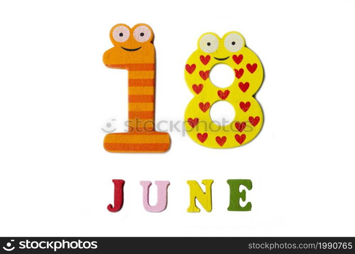 June 18. Image 18 of June, on a white background. Summer day.. June 18. Image 18 of June, on a white background.