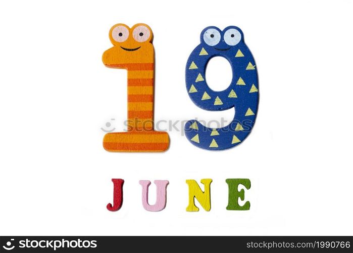 June 19. Image June 19, on a white background. Summer day.. June 19. Image June 19, on a white background.