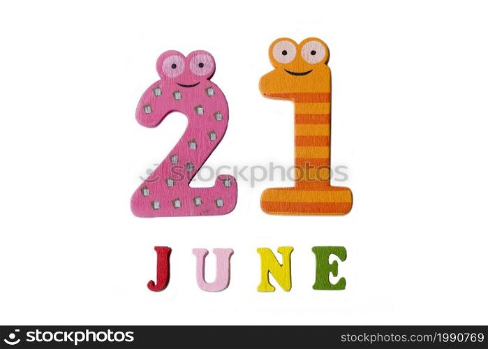 June 21. The picture June 21, on a white background. Summer day.. June 21. The picture June 21, on a white background.