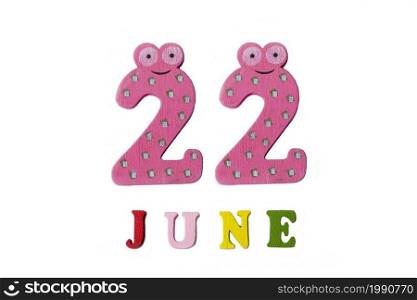 June 22. The image of 22 June, on a white background. Summer day.. June 22. The image of 22 June, on a white background.