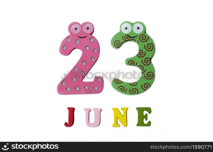 June 23rd. Image 23 of June on a white background. Summer day.. June 23rd. Image 23 of June on a white background.