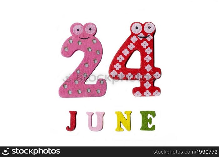 June 24. The image of 24 June, on a white background. Summer day.. June 24. The image of 24 June, on a white background.