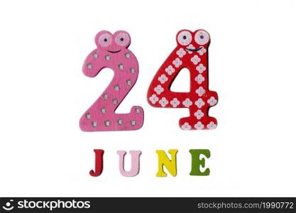 June 24. The image of 24 June, on a white background. Summer day.. June 24. The image of 24 June, on a white background.