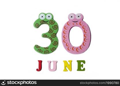 June 30. Image June 30, on a white background. Summer day.. June 30. Image June 30, on a white background.