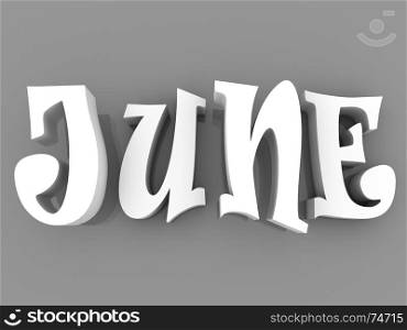 June sign with colour black and white. 3d paper illustration.